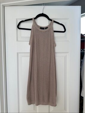 Tahari Sleeveless Open-Knit Midi Dress in Taupe- swim cover up